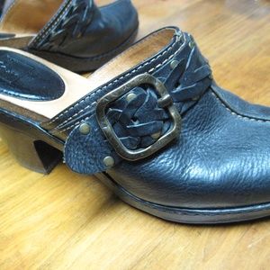 Frye Leather Clog with brass buckle